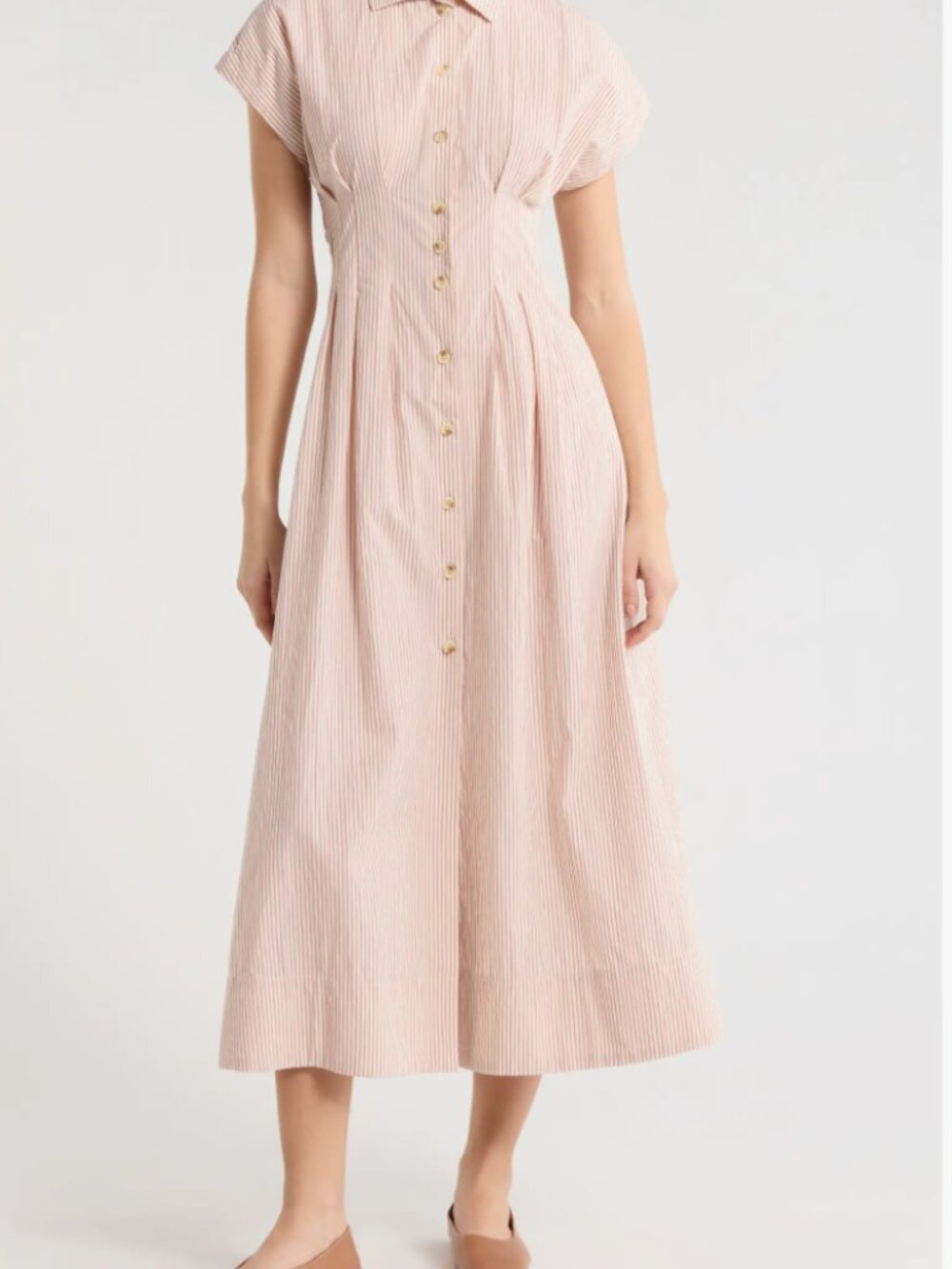 Marine Layer Arden Midi Shirt Dress- S-Rust/White Striped- MSRP $158